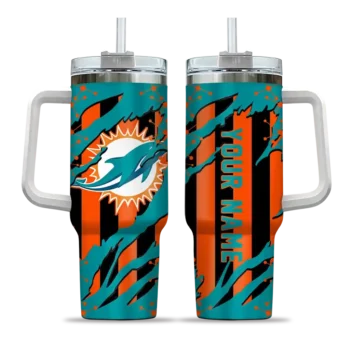 personalized miami dolphins claw cut aqua black curved tumbler best selling.webp