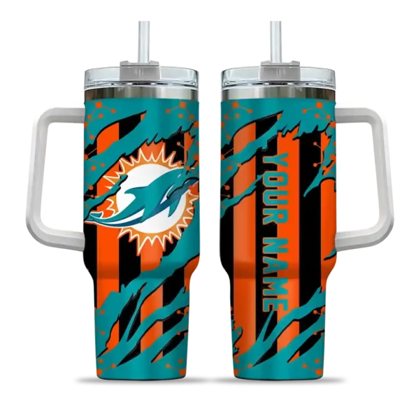 personalized miami dolphins claw cut aqua black curved tumbler best selling.webp