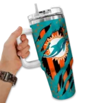 personalized miami dolphins claw cut aqua black curved tumbler best selling.webp