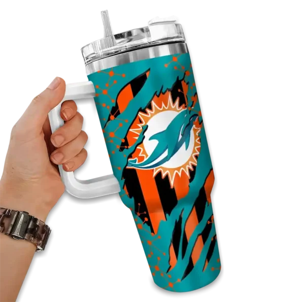 personalized miami dolphins claw cut aqua black curved tumbler fashion forward.webp