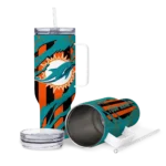 personalized miami dolphins claw cut aqua black curved tumbler best selling.webp