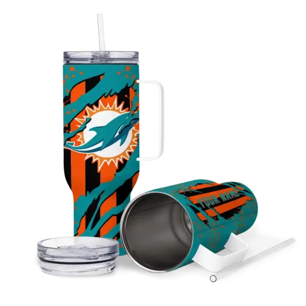 personalized miami dolphins claw cut aqua black curved tumbler high quality.webp