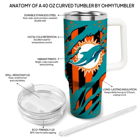 personalized miami dolphins claw cut aqua black curved tumbler new arrival.webp
