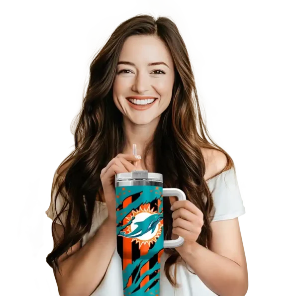 personalized miami dolphins claw cut aqua black curved tumbler premium grade.webp