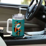 personalized miami dolphins claw cut aqua black curved tumbler best selling.webp