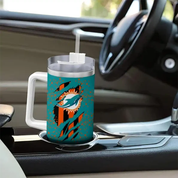 personalized miami dolphins claw cut aqua black curved tumbler trendy.webp