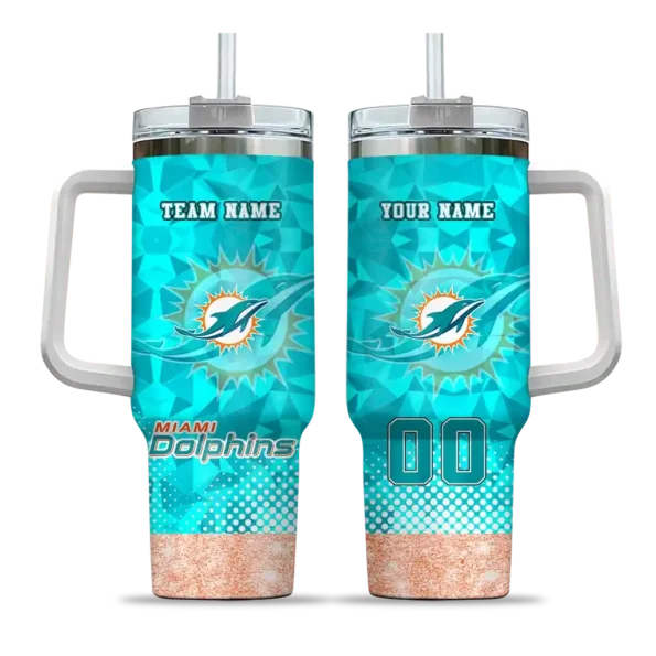 personalized miami dolphins geometric prism aqua curved tumbler best selling.webp