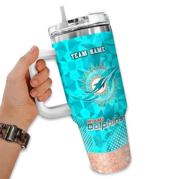 personalized miami dolphins geometric prism aqua curved tumbler fashion forward.webp