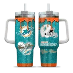 personalized miami dolphins heart helmet motif aqua curved tumbler best selling.webp