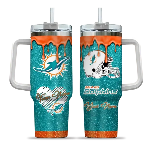 personalized miami dolphins heart helmet motif aqua curved tumbler best selling.webp