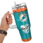 personalized miami dolphins heart helmet motif aqua curved tumbler best selling.webp