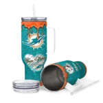 personalized miami dolphins heart helmet motif aqua curved tumbler best selling.webp