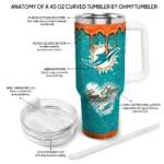 personalized miami dolphins heart helmet motif aqua curved tumbler best selling.webp
