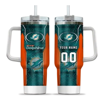 personalized miami dolphins hexagon armor aqua curved tumbler best selling.webp