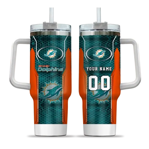 personalized miami dolphins hexagon armor aqua curved tumbler best selling.webp