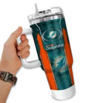 personalized miami dolphins hexagon armor aqua curved tumbler best selling.webp