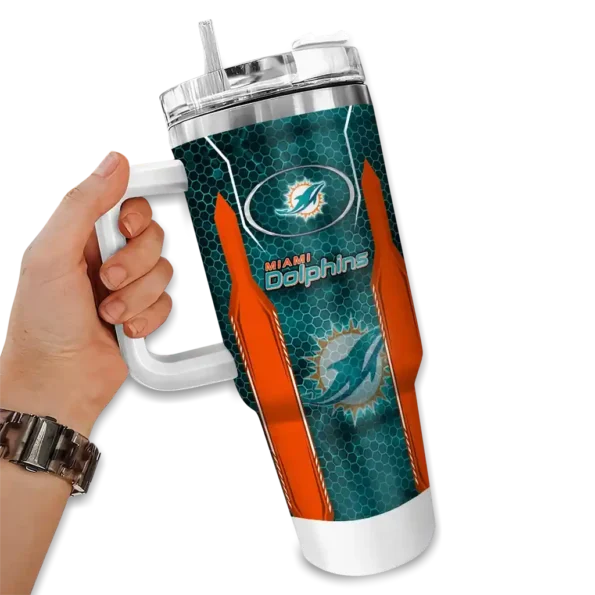 personalized miami dolphins hexagon armor aqua curved tumbler fashion forward.webp