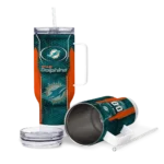 personalized miami dolphins hexagon armor aqua curved tumbler best selling.webp