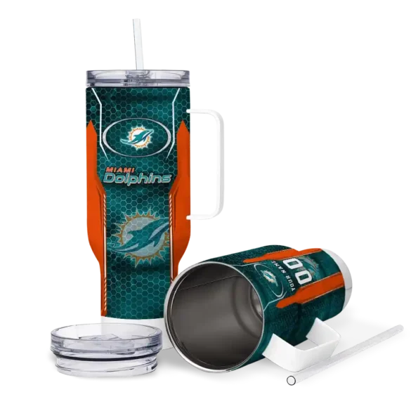personalized miami dolphins hexagon armor aqua curved tumbler high quality.webp