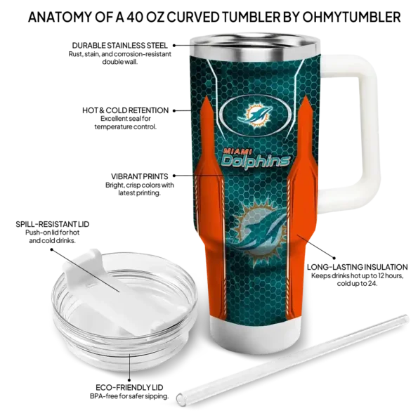 personalized miami dolphins hexagon armor aqua curved tumbler new arrival.webp