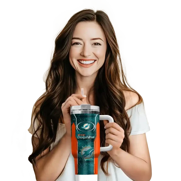 personalized miami dolphins hexagon armor aqua curved tumbler premium grade.webp
