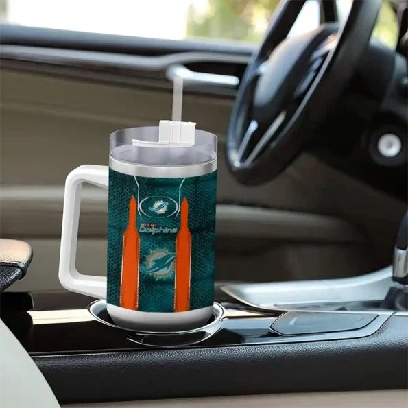 personalized miami dolphins hexagon armor aqua curved tumbler trendy.webp
