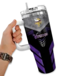 personalized minnesota vikings arrow armor purple black curved tumbler best selling.webp