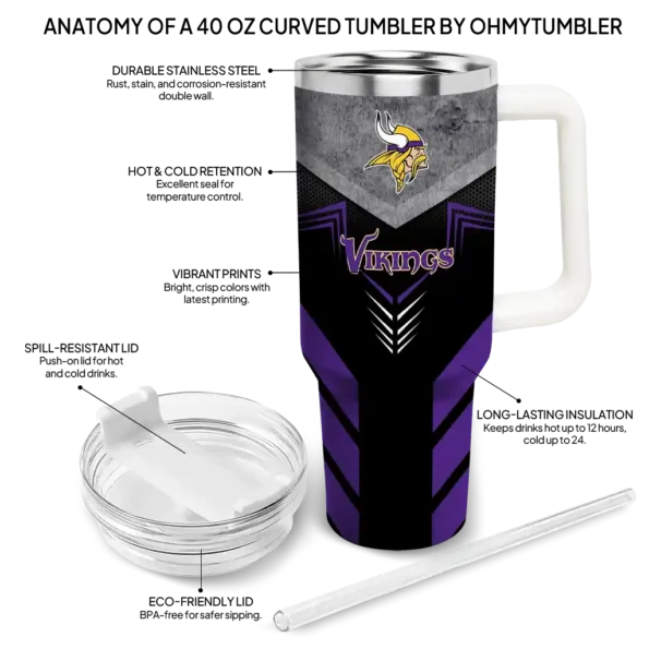 personalized minnesota vikings arrow armor purple black curved tumbler new arrival.webp