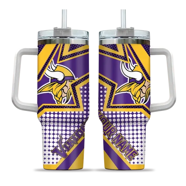 personalized minnesota vikings arrow burst purple curved tumbler best selling.webp