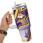 personalized minnesota vikings arrow burst purple curved tumbler best selling.webp