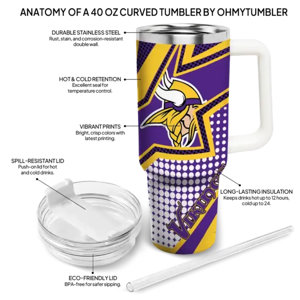 personalized minnesota vikings arrow burst purple curved tumbler new arrival.webp