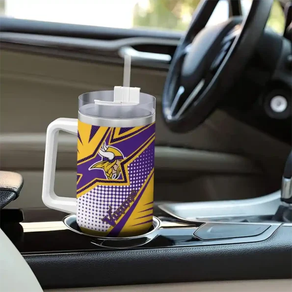 personalized minnesota vikings arrow burst purple curved tumbler trendy.webp