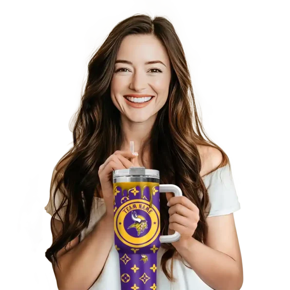 personalized minnesota vikings bullseye drips purple curved tumbler premium grade.webp