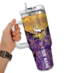 personalized minnesota vikings chevron stripe purple curved tumbler best selling.webp