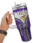 personalized minnesota vikings leopard zipper purple curved tumbler best selling.webp