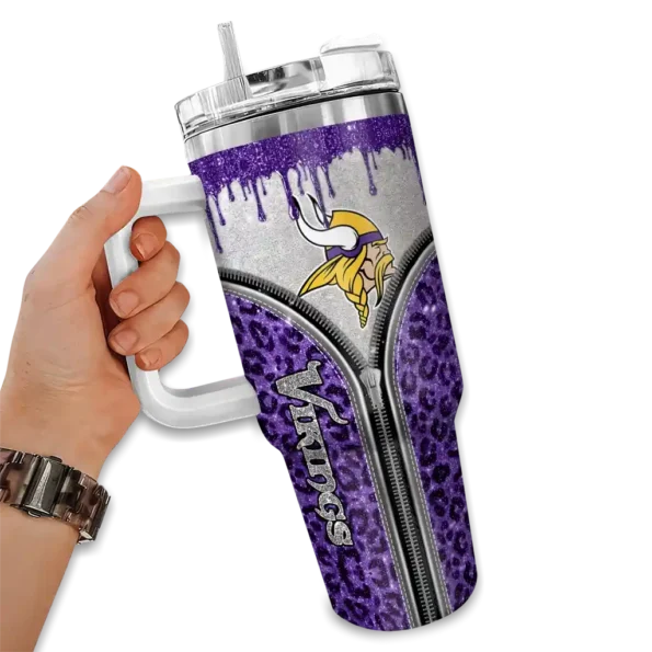 personalized minnesota vikings leopard zipper purple curved tumbler fashion forward.webp