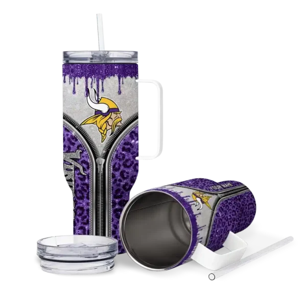 personalized minnesota vikings leopard zipper purple curved tumbler high quality.webp