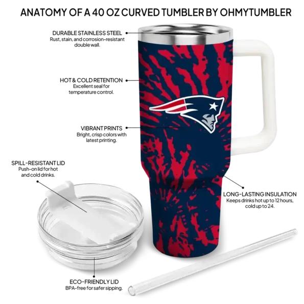 personalized new england patriots burst swirl blue curved tumbler new arrival.webp