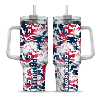 personalized new england patriots camo mashup blue white curved tumbler best selling.webp