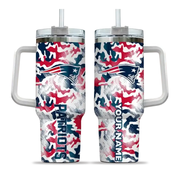 personalized new england patriots camo mashup blue white curved tumbler best selling.webp