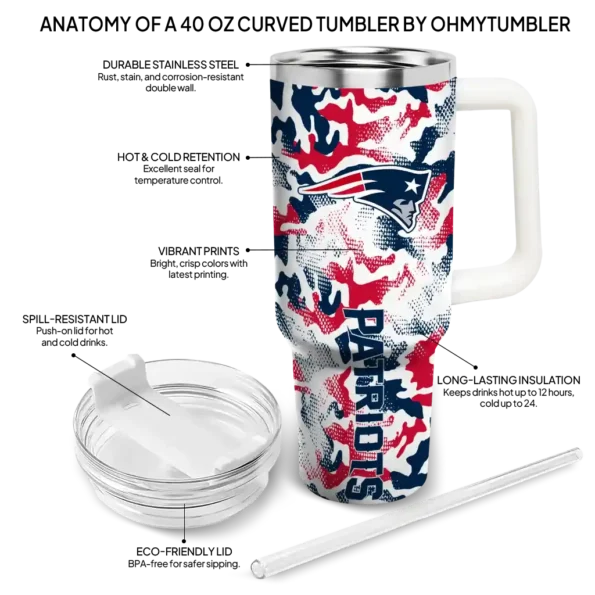 personalized new england patriots camo mashup blue white curved tumbler new arrival.webp