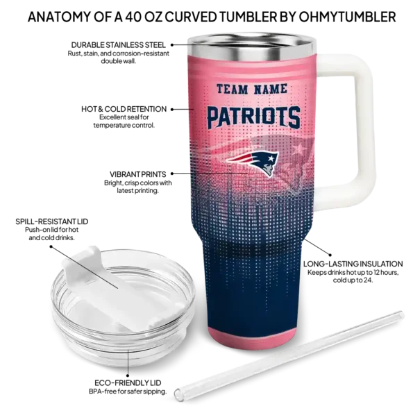 personalized new england patriots gradient dots blue curved tumbler new arrival.webp
