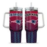 personalized new england patriots hex texture blue curved tumbler best selling.webp