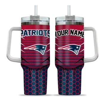personalized new england patriots hex texture blue curved tumbler best selling.webp