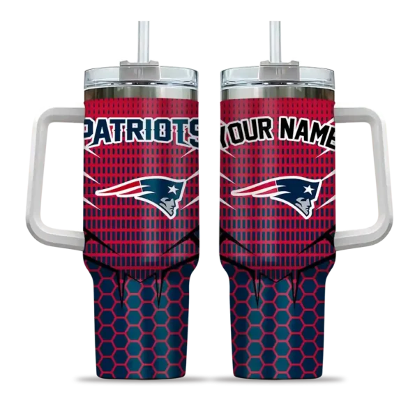 personalized new england patriots hex texture blue curved tumbler best selling.webp