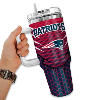 personalized new england patriots hex texture blue curved tumbler fashion forward.webp