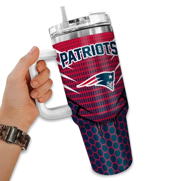 personalized new england patriots hex texture blue curved tumbler fashion forward.webp