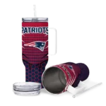 personalized new england patriots hex texture blue curved tumbler best selling.webp