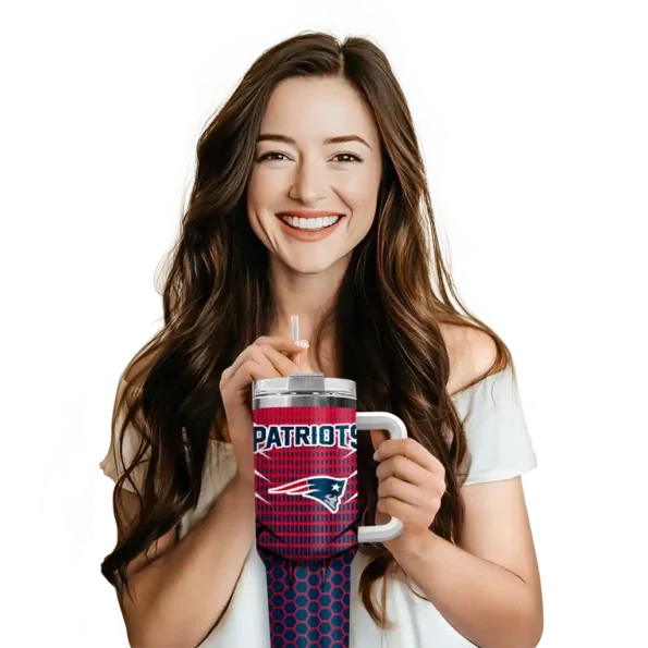 personalized new england patriots hex texture blue curved tumbler premium grade.webp