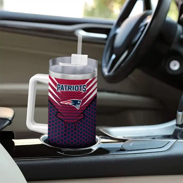 personalized new england patriots hex texture blue curved tumbler trendy.webp